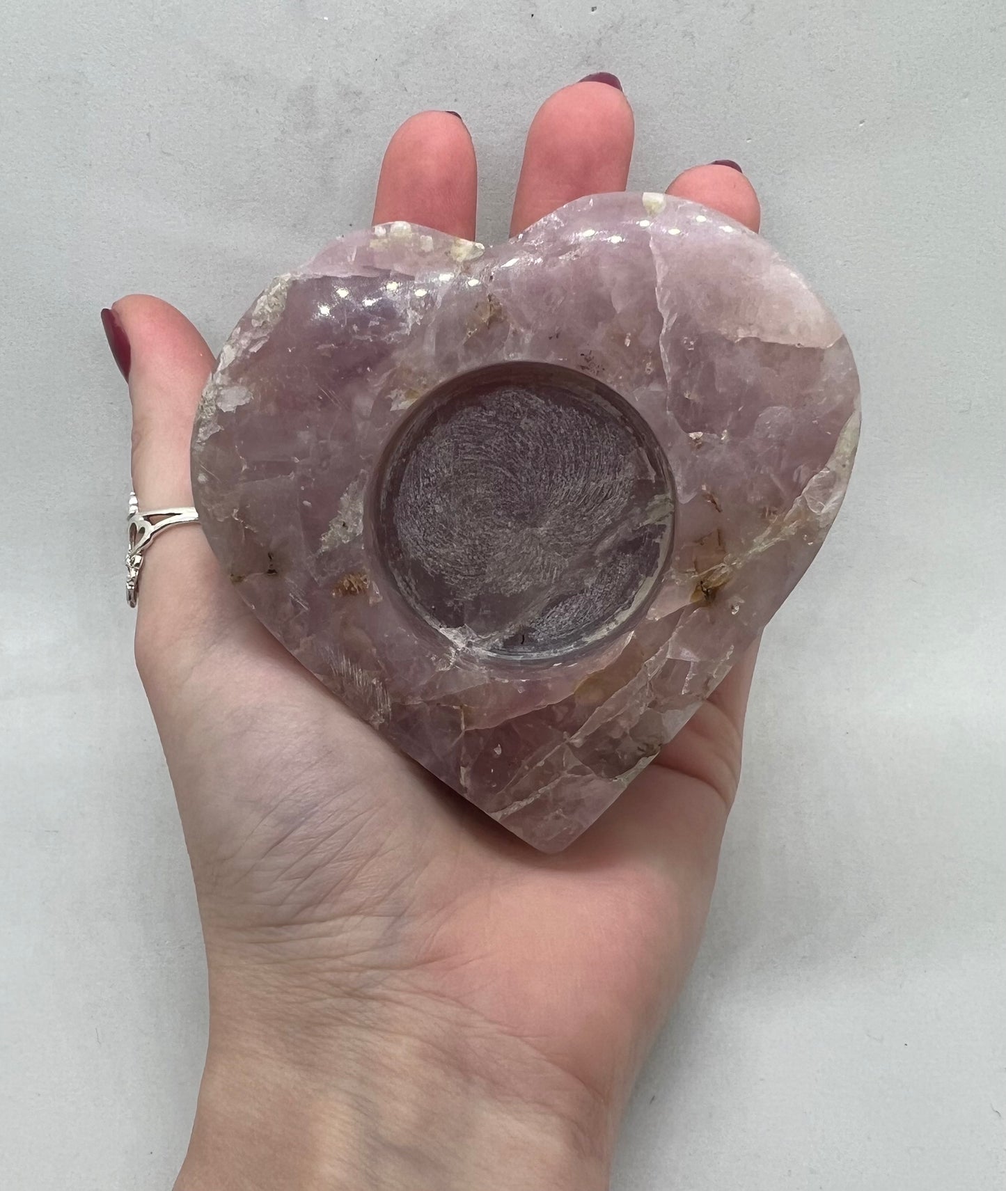 Strawberry Quartz Heart Shaped Tea-light Candle Holder