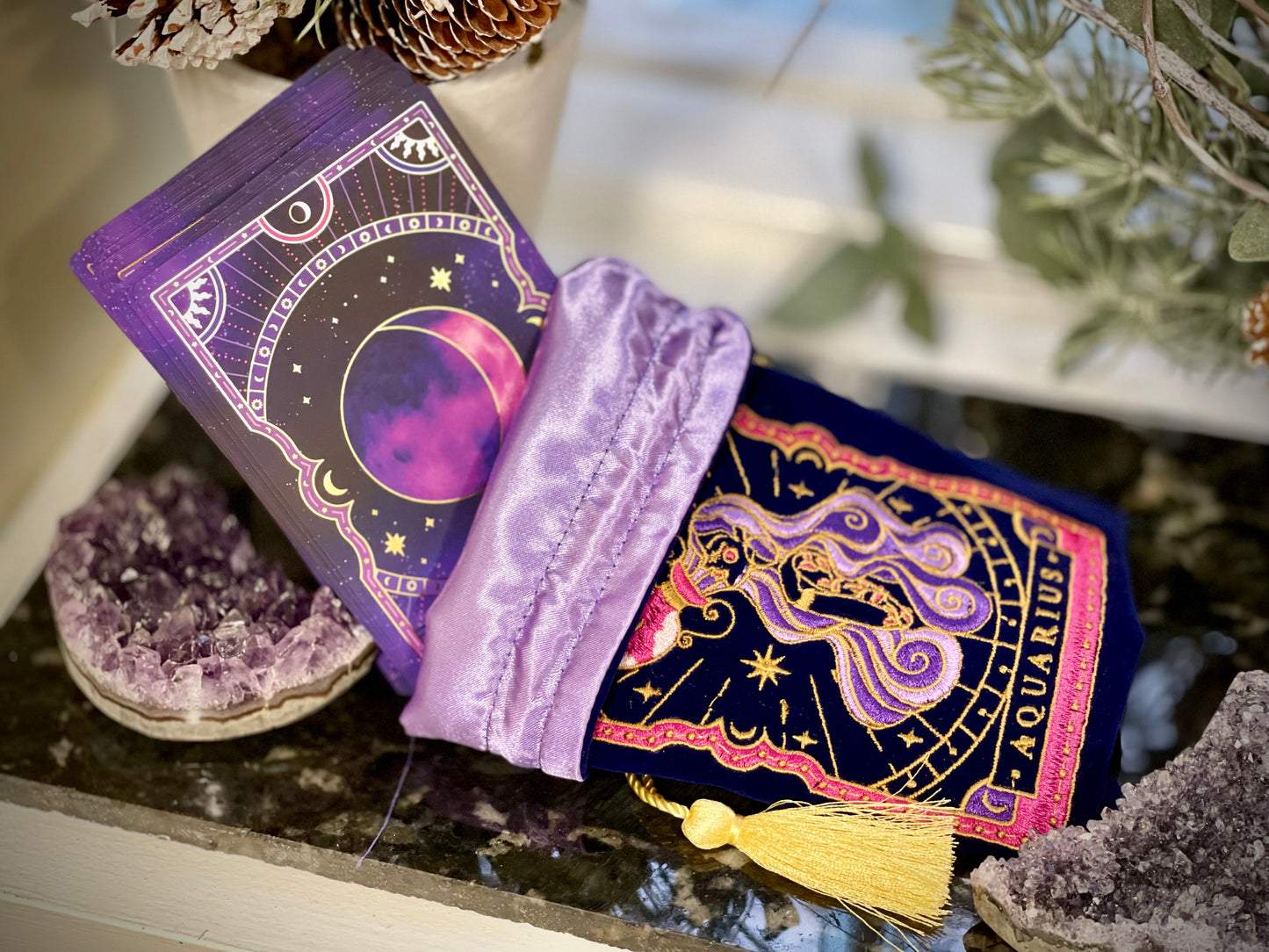 Aquarius velvet and satin Tarot card bag